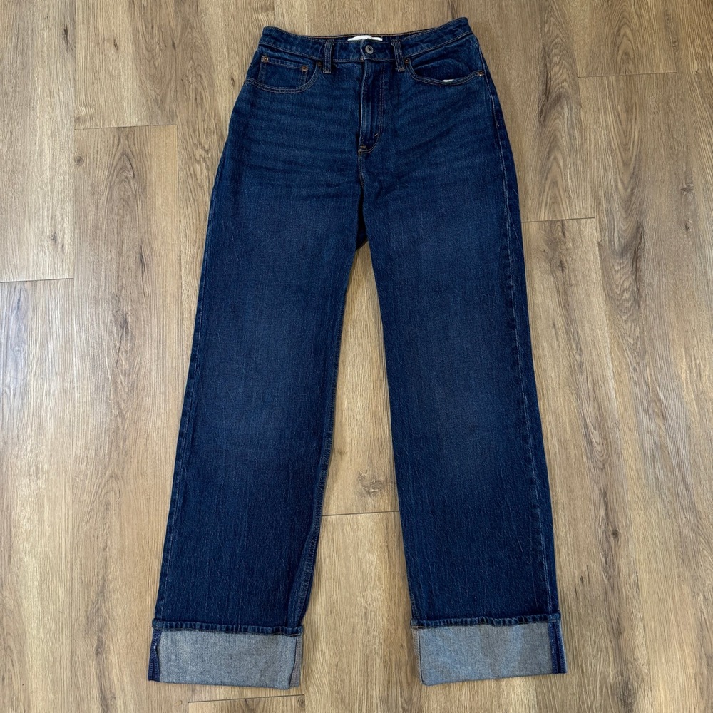 Abercrombie & Fitch Curve Love 90s Relaxed Jean High Rise Dark Wash 28 6 Long